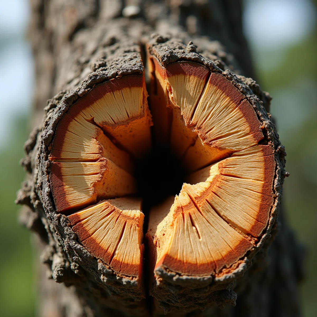 Severely cracked oak trunk where cabling is impossible requiring controlled removal