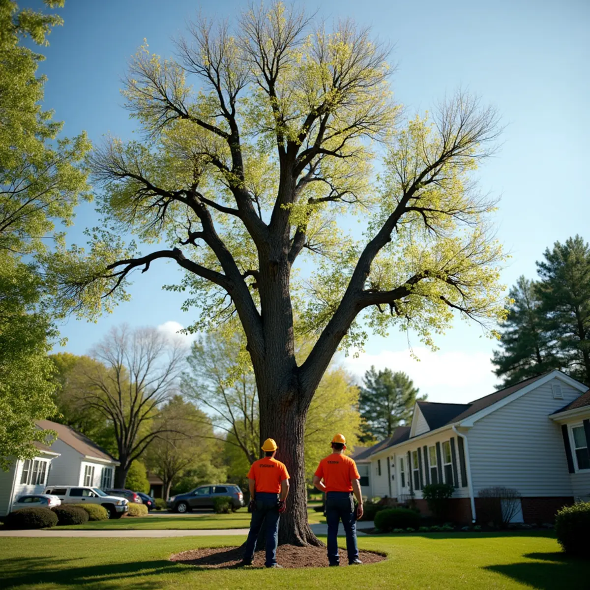 Dead brittle ash tree showing thinning crown and woodpecker flecking in Cabarrus County NC