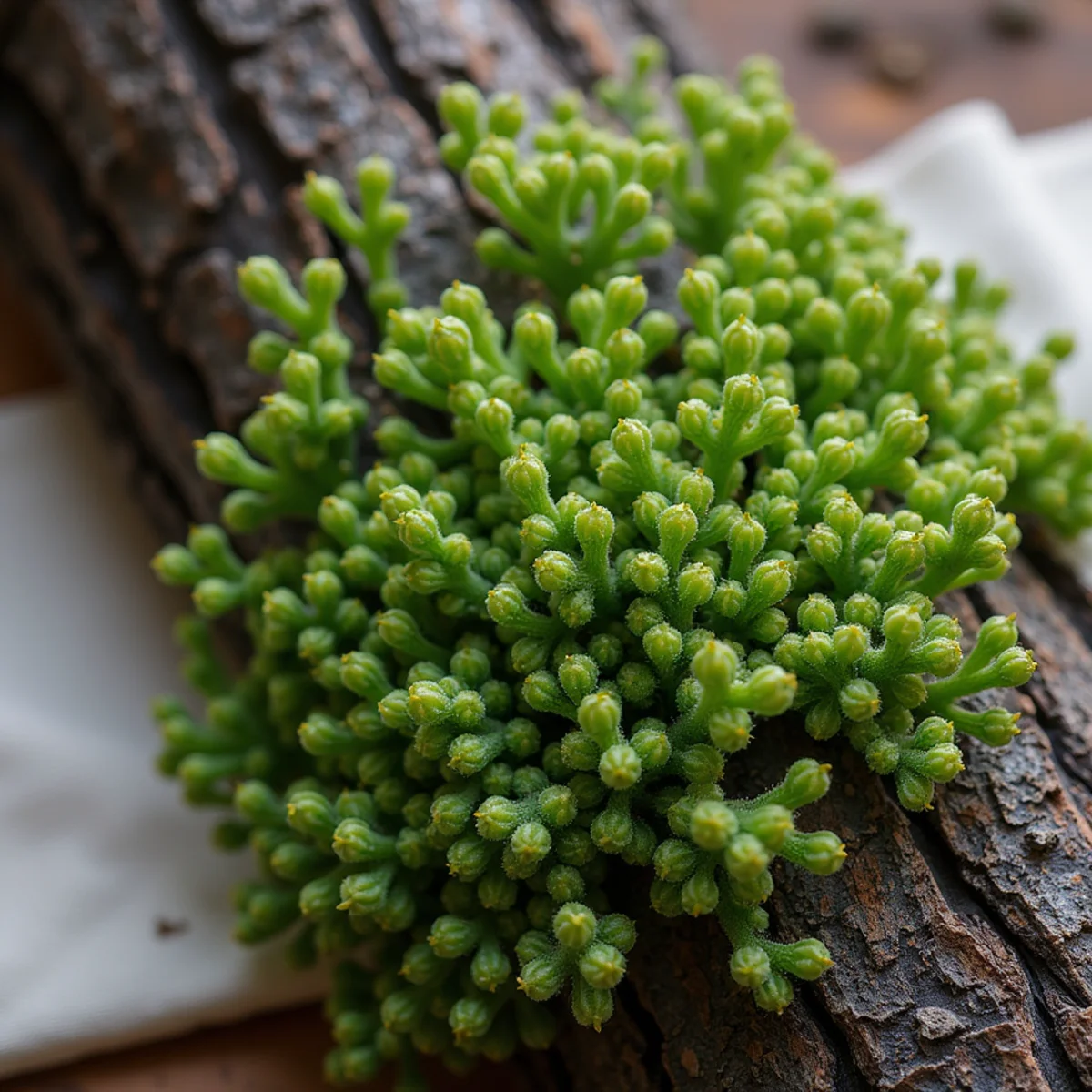 Dense bushy clusters of weak green epicormic stress sprouts shooting out of lower trunk