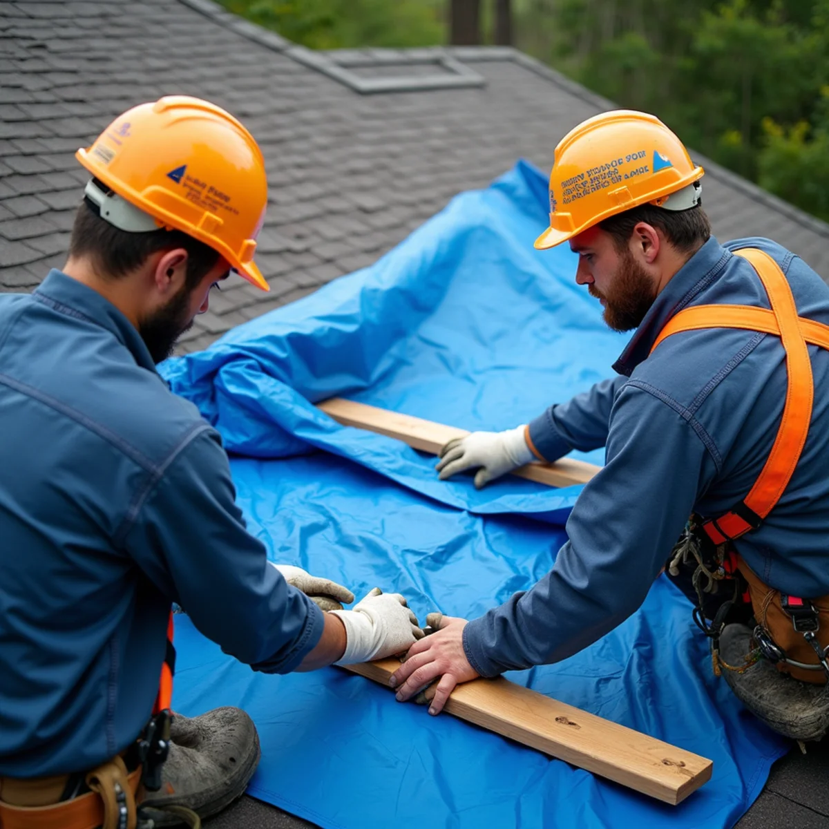 Emergency roof tarping installed after fallen tree damage in Concord NC