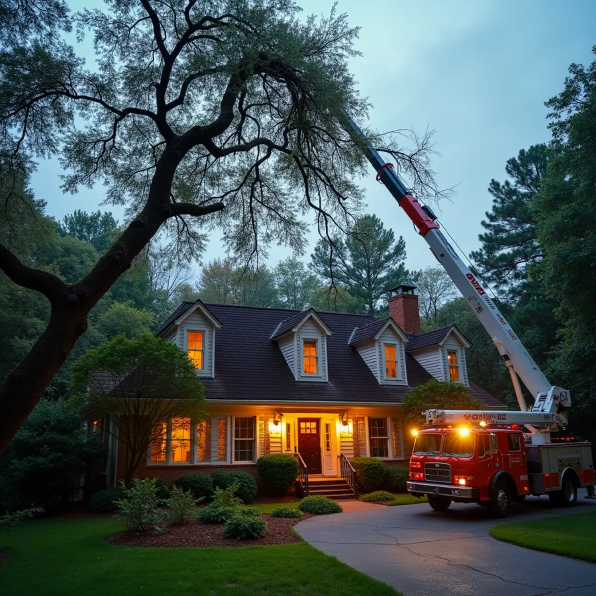 24/7 emergency tree removal crew clearing fallen oak from roof in Concord NC