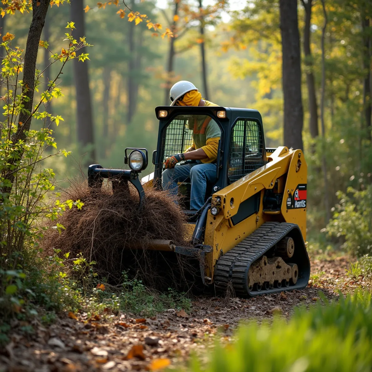 Forestry mulcher and Bobcat clearing wooded lot and underbrush in Concord NC