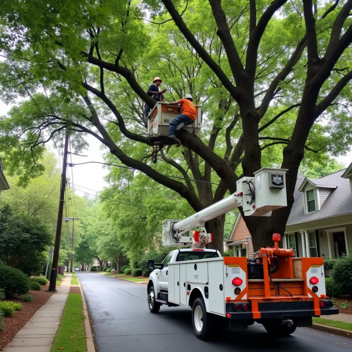 Tree removal on compact mill village residential lot in Kannapolis NC