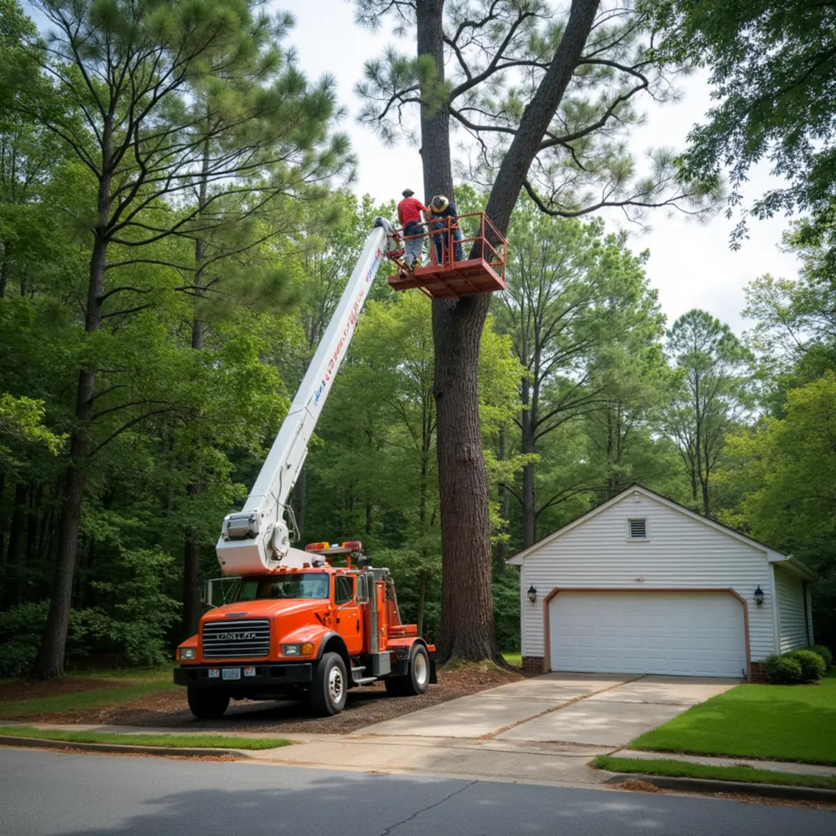 Large pine tree removal close to home and driveway in Mint Hill NC