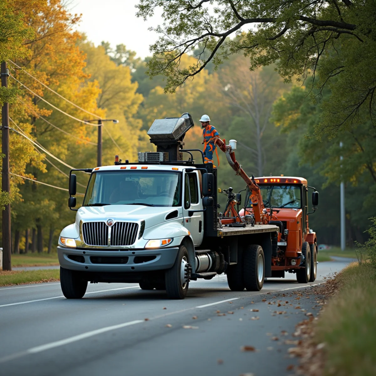 Cabarrus Tree Crew commercial service truck navigating Cabarrus County highway corridor
