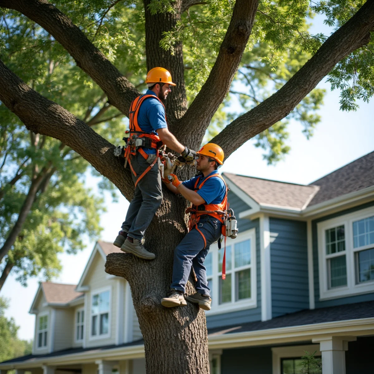 Tree care specialists providing canopy pruning and hazard reduction in suburban Concord neighborhood