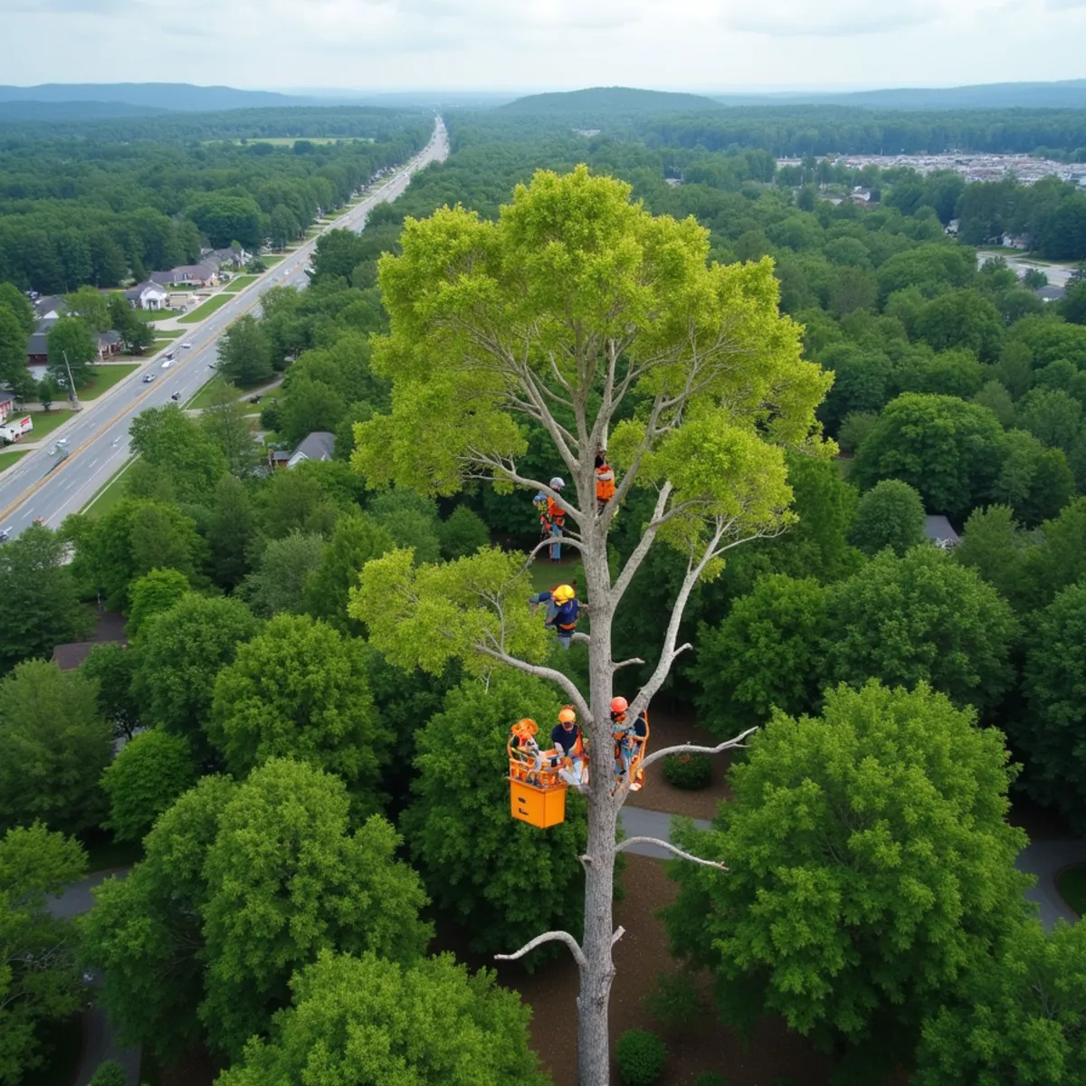 Scenic aerial view of Cabarrus County and Concord NC tree canopy coverage