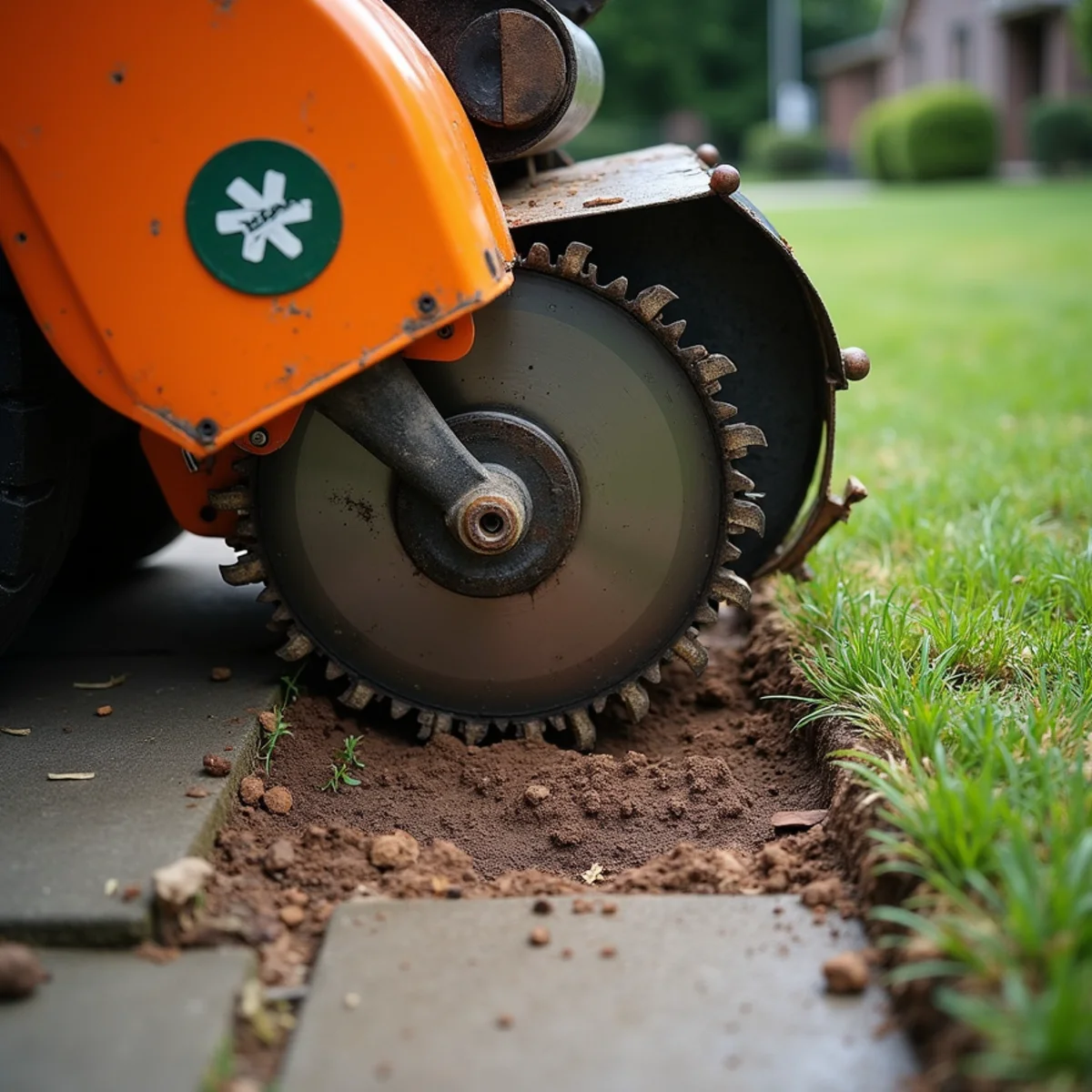 Commercial stump grinder eliminating surface roots across Concord NC lawn
