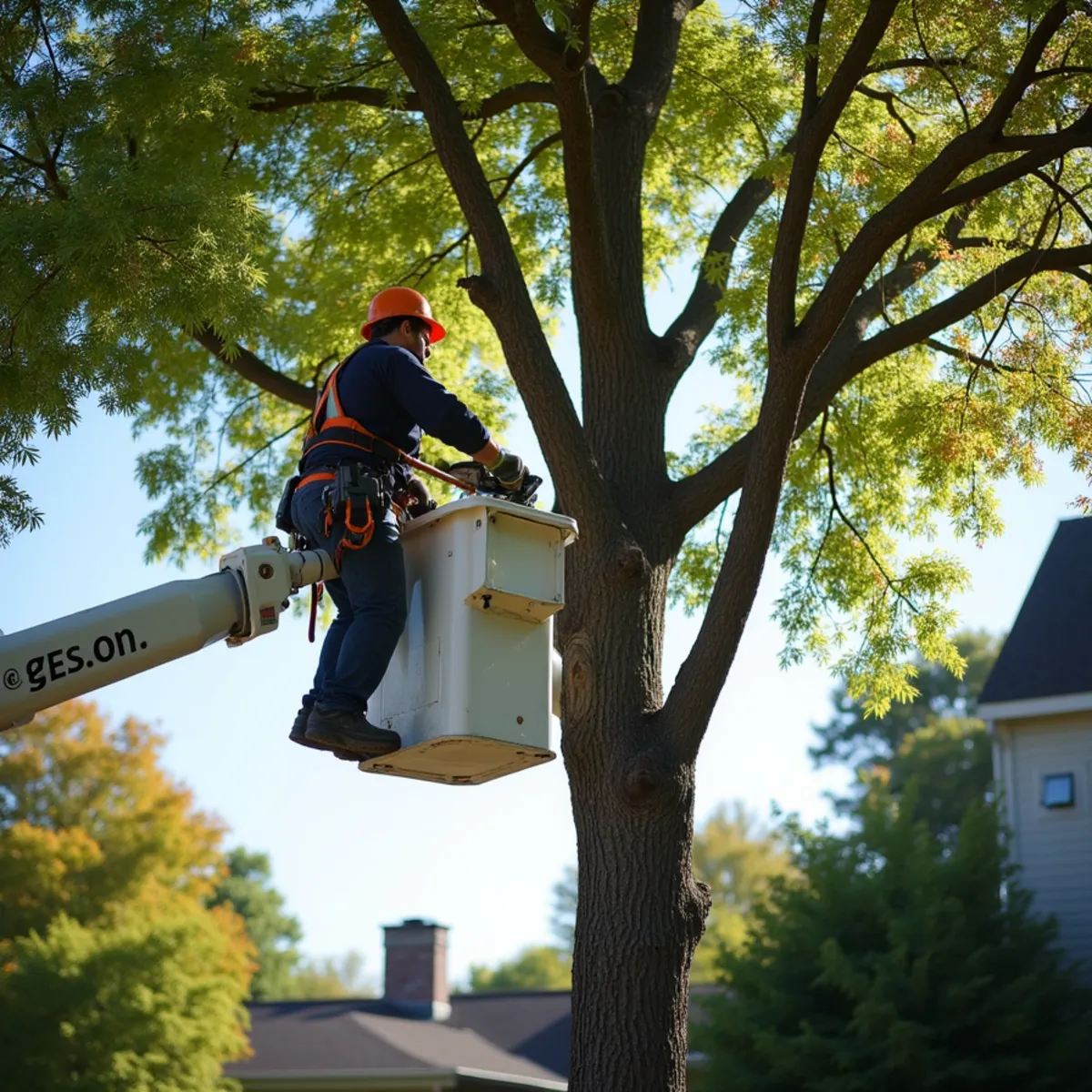 Professional tree trimming and crown thinning service on mature willow oak in Concord NC